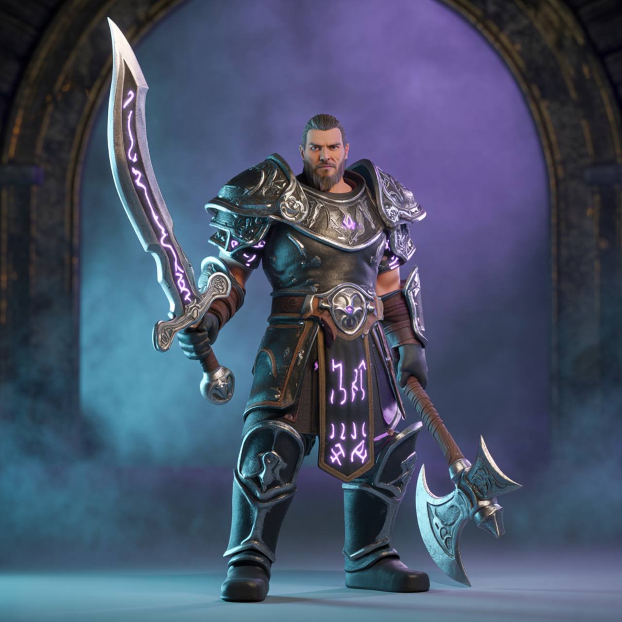 Fantasy character model with detailed armor